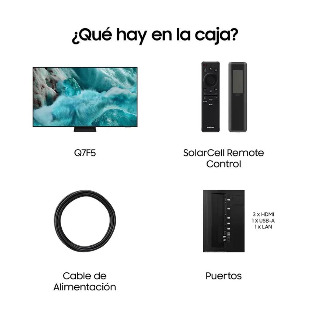 Samsung TQ65Q7F5AU 65 pulgadas QLED 4K Ultra HD con biseles finos, control remoto SolarCell, puertos 3 HDMI 1 USB-A 1 LAN y cable de alimentación