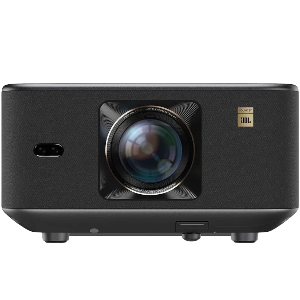 Proyector Yaber K3 Pro negro con gran lente frontal, acabado texturizado y logo JBL; diseño rectangular compacto con rejillas laterales y puerto frontal