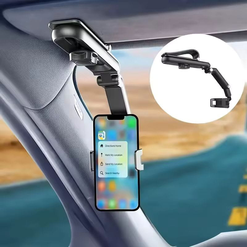 Support pour téléphone portable avec pince pour voiture, fixé au pare-soleil