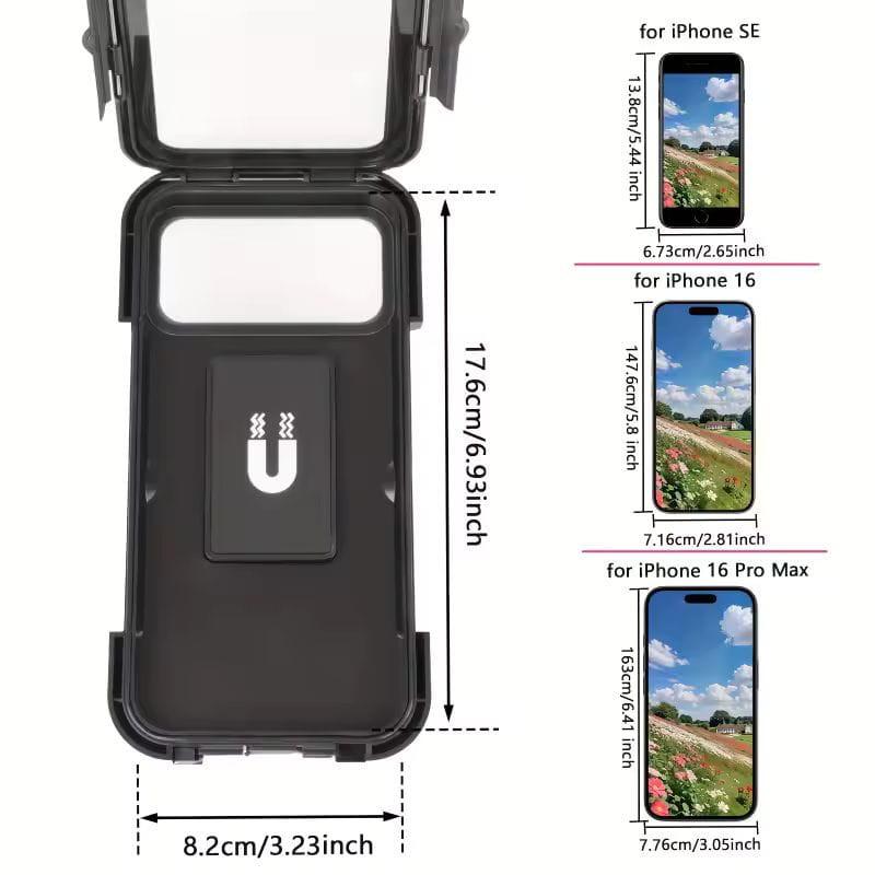 Suporte impermeável para telemóvel com fixação ao guiador, medidas