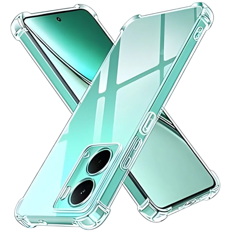 Capa de silicone reforçada Realme P3 5G transparente com cantos antiqueda, bordas elevadas para câmera e tela, recortes precisos e botões protegidos