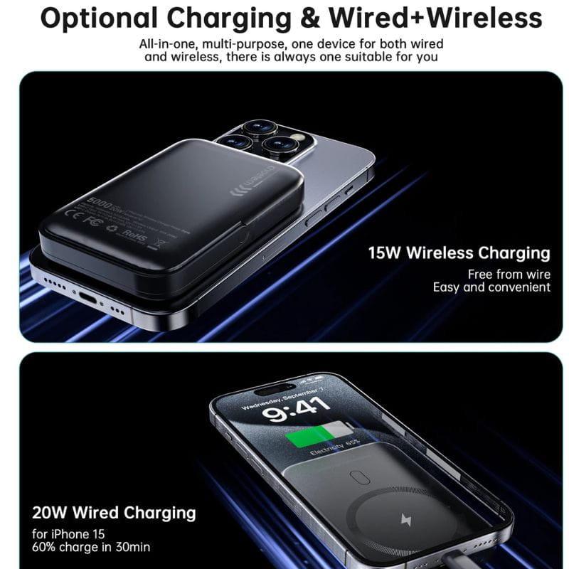 Choetech B743 20W 10000 mAh PowerBank con soporte - Negro, carga magnética 15W y carga usb 20W