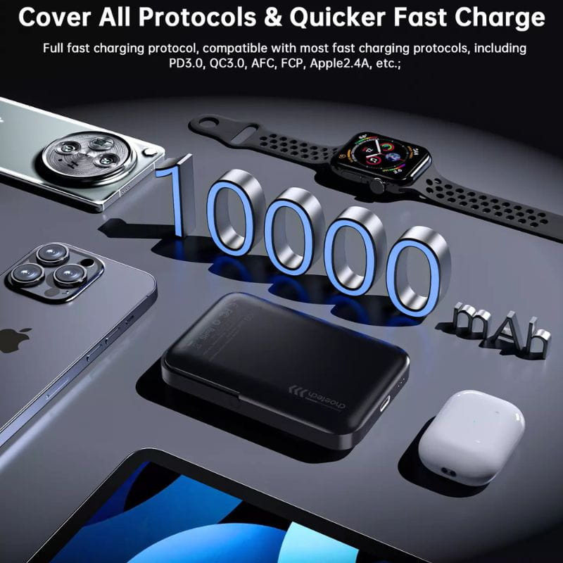 Choetech B743 20W 10000 mAh PowerBank con soporte - Negro, protocolos