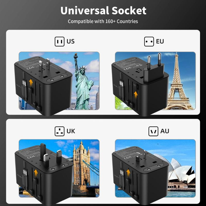 Adaptateur de voyage Choetech 70 W avec câble USB-C, compatible avec plus de 160 pays