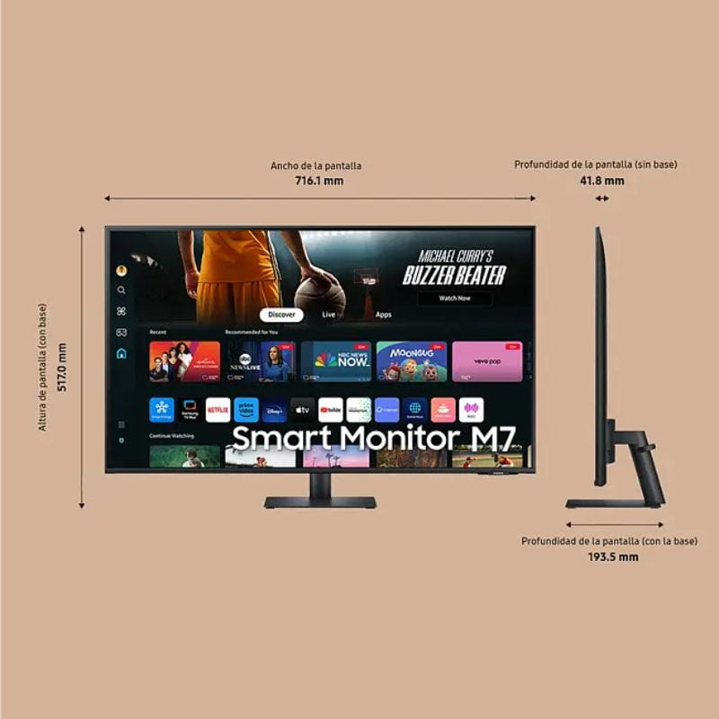 Samsung M70D 32 4K Ultra HD LED, dimensiones