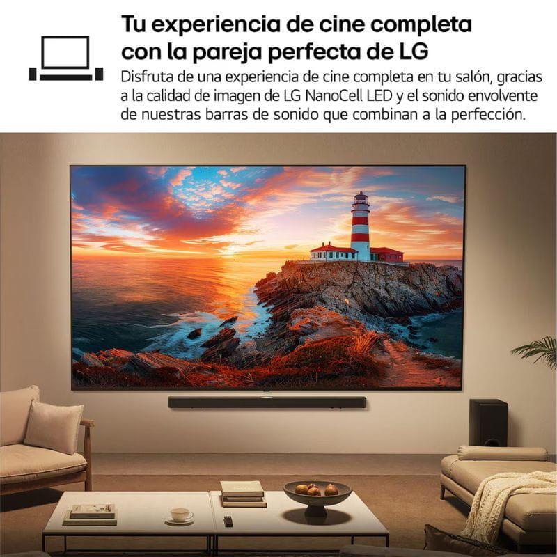 LG AI 43QNED82A6B 43 pouces 4K Ultra HD QNED avec cadre fin, écran lumineux aux couleurs vives, monté au mur, idéal salon moderne et cinéma maison