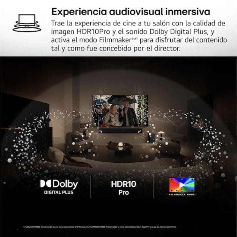 LG 50QNED82A6B 50 pulgadas 4K QNED con HDR10 Pro, Dolby Digital Plus y modo Filmmaker; imagen nítida y sonido envolvente para cine en casa