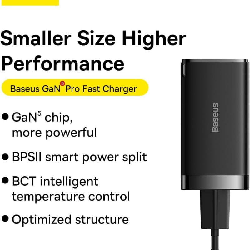 Baseus GaN5 Pro 65W - Carregador de parede 2xUSB-C 1xUSB-A de tamanho pequeno