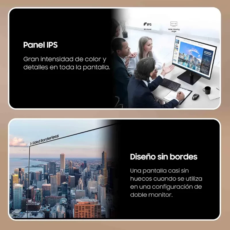 Samsung S30GD monitor 24 pulgadas Full HD LCD IPS 100 Hz en color negro, panel con gran intensidad de color y diseño sin bordes para configuración dual