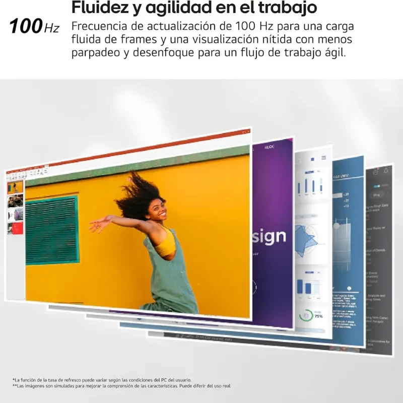 Monitor LG 32U631A-B 32 polegadas com painel IPS Quad HD e taxa de atualização de 100 Hz, exibindo múltiplas janelas com cores vivas e nitidez consistente
