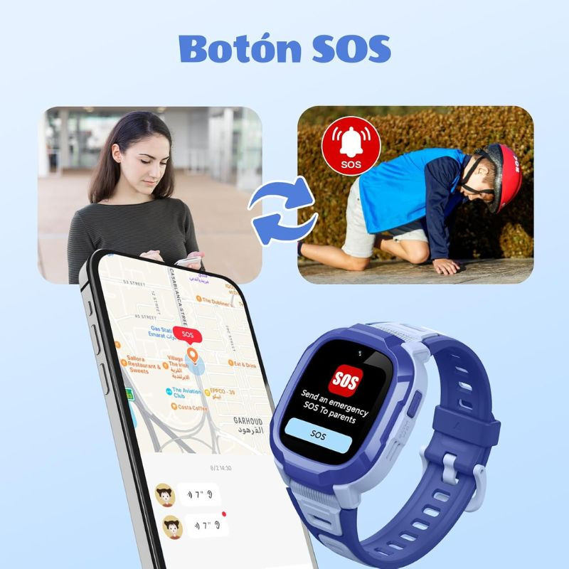 Mibro Kids P6 con 4G GPS y cámara integrada, Azul: smartwatch infantil azul con correa bicolor, pantalla a color, botón SOS destacado y app de localización