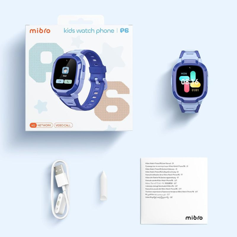 Mibro Kids P6 con 4G GPS y cámara integrada, Azul: reloj infantil azul con pantalla a color, videollamada bidireccional, ranura SIM y correa ajustable