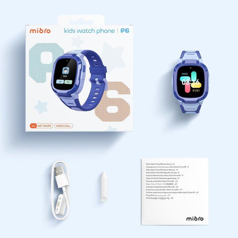 Mibro Kids P6 con 4G GPS y cámara integrada, Azul: reloj infantil azul con pantalla a color, videollamada bidireccional, ranura SIM y correa ajustable
