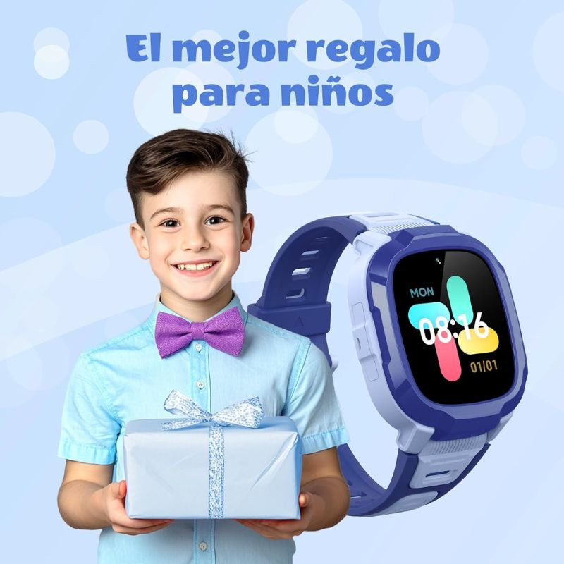 Mibro Kids P6 con 4G GPS y cámara integrada, Azul: reloj infantil azul con correa de silicona, pantalla a color con hora y día, diseño resistente y moderno
