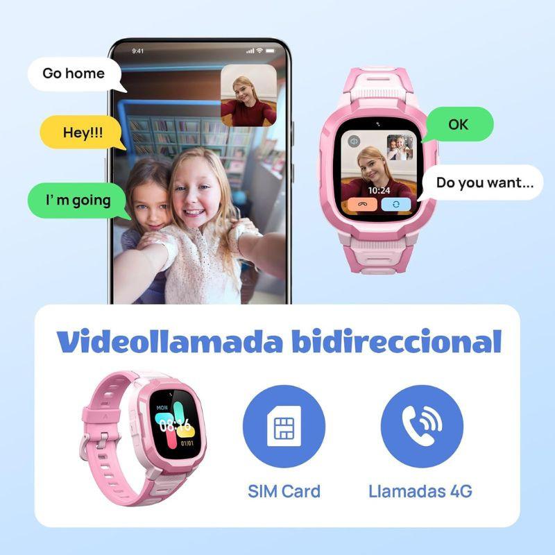 Mibro Kids P6 rose pour enfants avec écran couleur, boîtier robuste, bracelet en silicone, caméra frontale intégrée, appel 4G et GPS visible sur