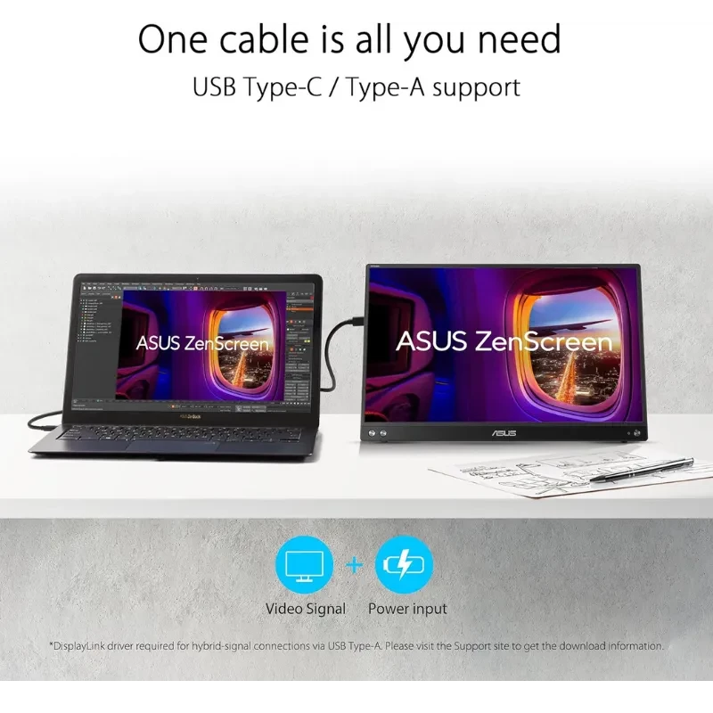 ASUS MB16ACV 16 FHD IPS preto, monitor portátil fino com suporte USB-C e USB-A, tela sem bordas, ideal para ampliar a tela do laptop em viagens