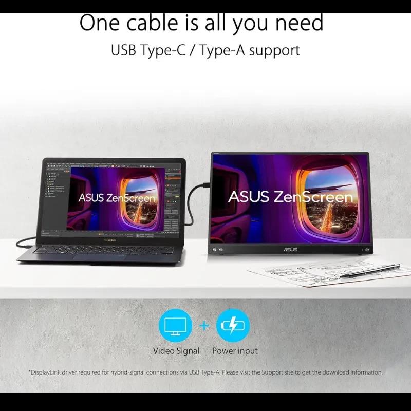 ASUS MB16ACV 16 FHD IPS preto, monitor portátil fino com suporte USB-C e USB-A, tela sem bordas, ideal para ampliar a tela do laptop em viagens