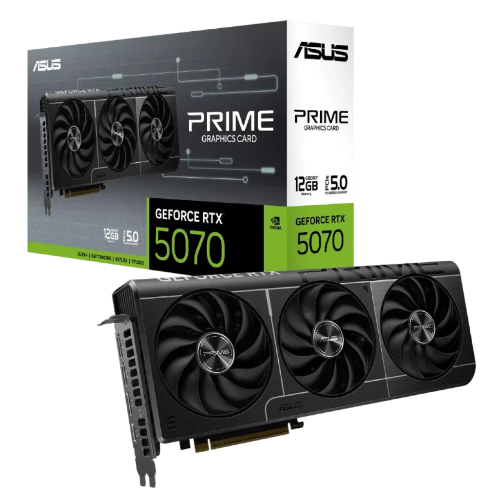 ASUS PRIME GeForce RTX 5070 con triple ventilador Axial-tech