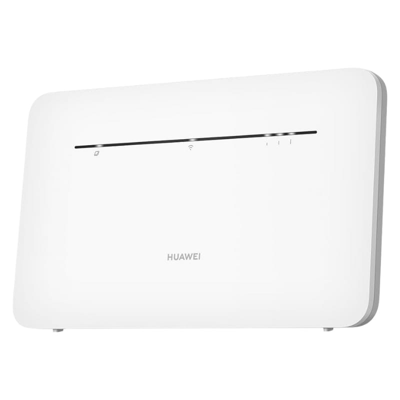Huawei B535-235a router 4G LTE en color blanco, diseño rectangular minimalista, LED de estado frontales y ranura superior, base estable para escritorio