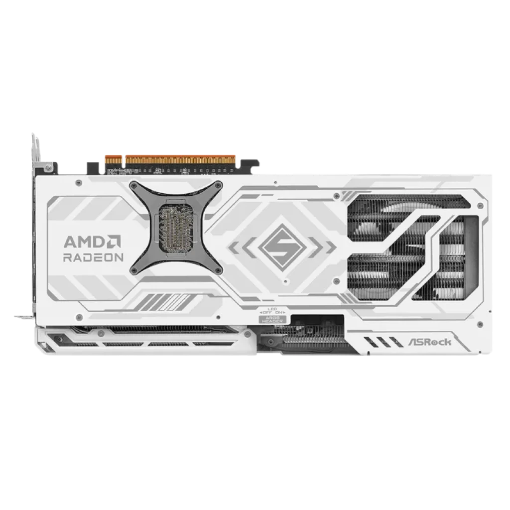 Asrock Steel Legend AMD Radeon RX 9070 XT 16 GB GDDR6, backplate blanco con detalles grises