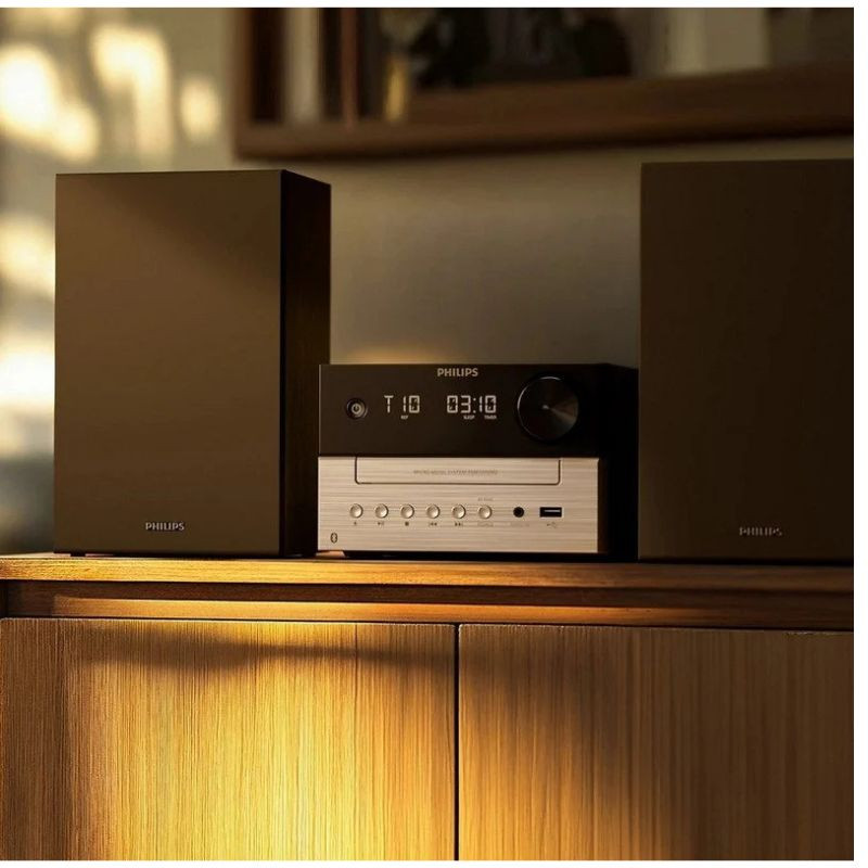 Philips TAM3205M2/12 20W RMS Bluetooth Preto, imagem real sobre um móvel