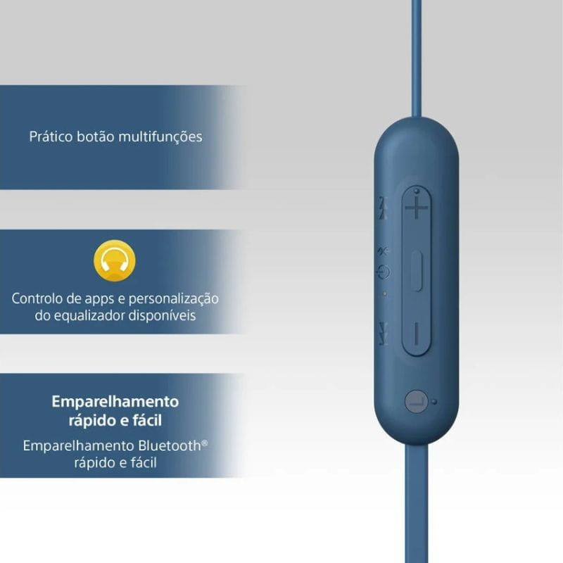 Sony WI-C100 Bluetooth Azul - Auriculares Bluetooth, características do comando no cabo