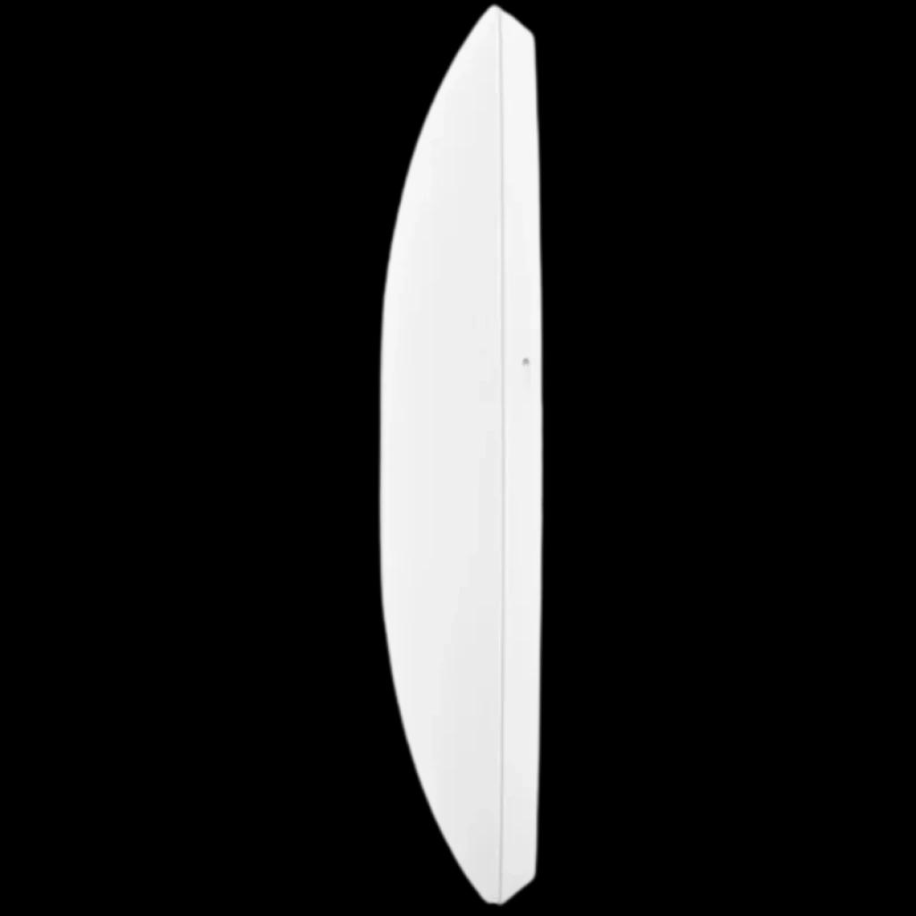 Perfil lateral del Ubiquiti U6-PRO, cuerpo redondo blanco de bajo perfil, diseño minimalista para montaje en pared o techo, sin puertos visibles