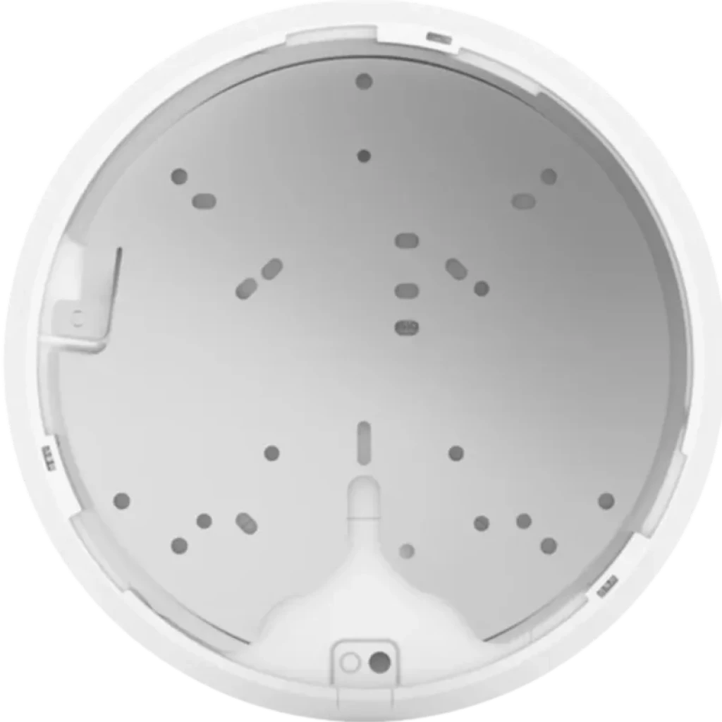 Base de montaje circular blanca para Ubiquiti U6-PRO, con múltiples orificios de fijación y canal para cableado, compatible con pared o techo