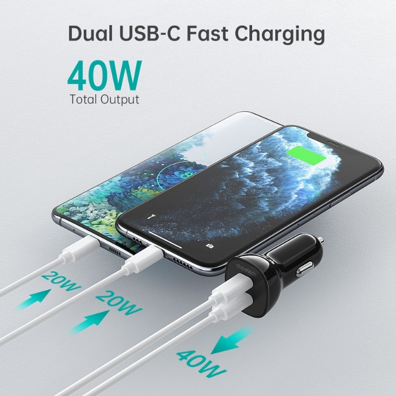 Chargeur de Voiture Choetech 40 W 2×USB‑C Fast Charge