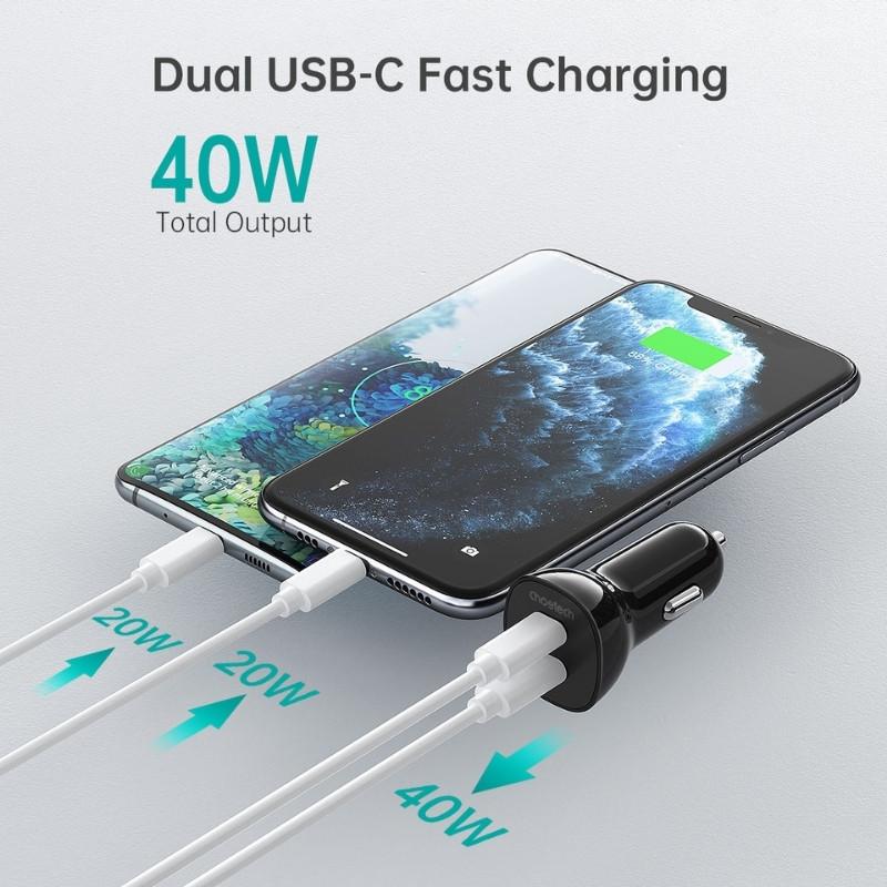 Chargeur de Voiture Choetech 40 W 2×USB‑C Fast Charge