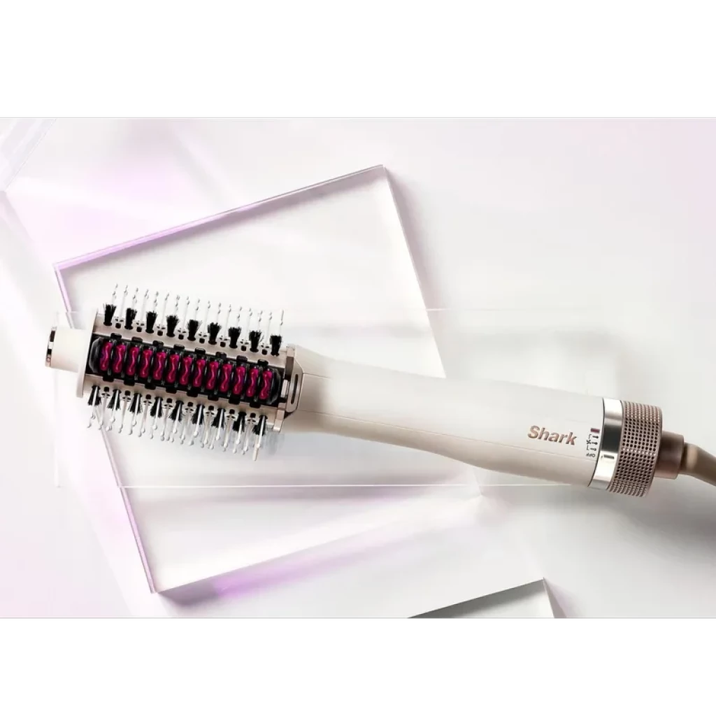 Shark SmoothStyle HT212EU cepillo moldeador de aire caliente 900 W con barril rectangular blanco, cerdas mixtas y rejilla rosa para alisar y dar volumen