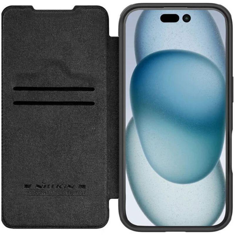Nillkin Qin Prop Capa de Couro para iPhone 16 Pro Preto, imagem aberta
