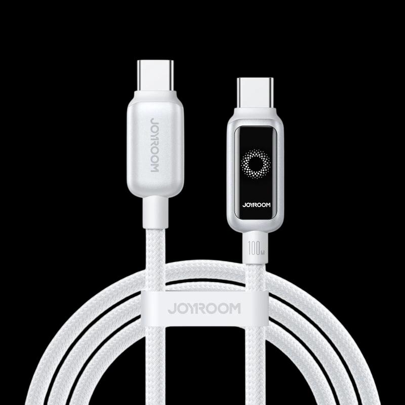 Cabo Joyroom Intelligent Power‑Off 100 W USB‑C para USB‑C 1,2 m, Branco