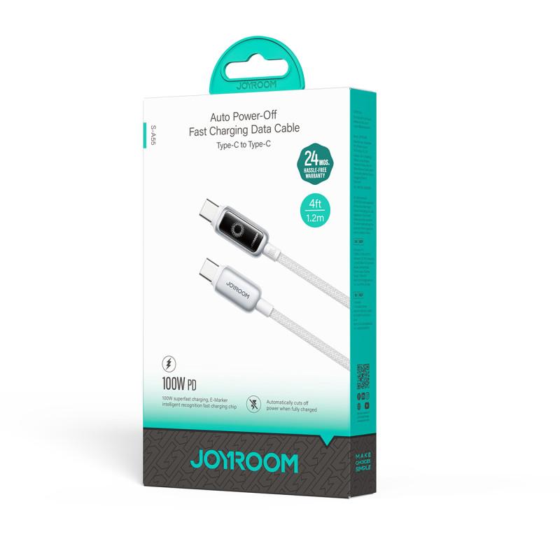 Cabo Joyroom Intelligent Power‑Off 100 W USB‑C para USB‑C 1,2 m, Branco, Caixa