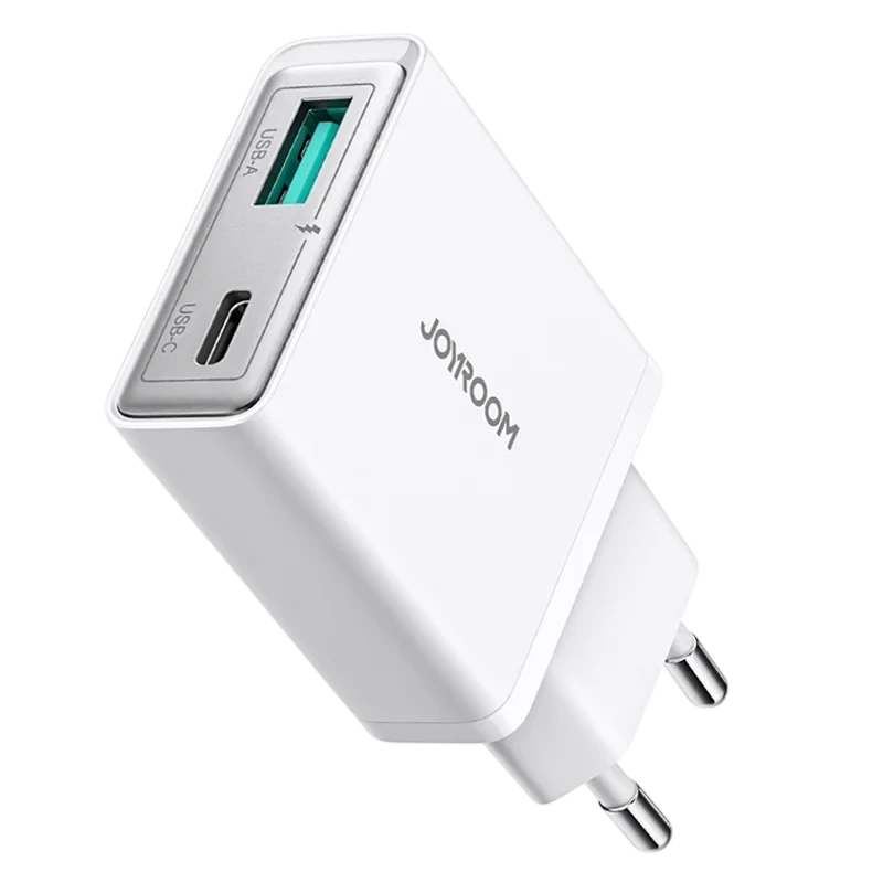 Cargador Joyroom Super Slim con puertos USB-C +y USB-A - Blanco