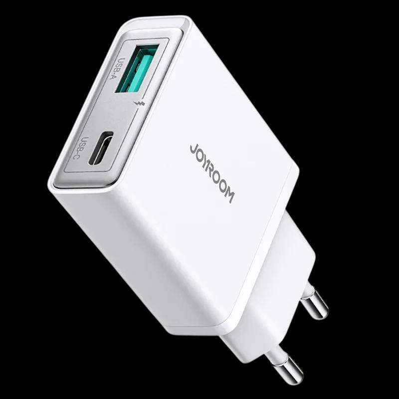 Cargador Joyroom Super Slim con puertos USB-C +y USB-A - Blanco