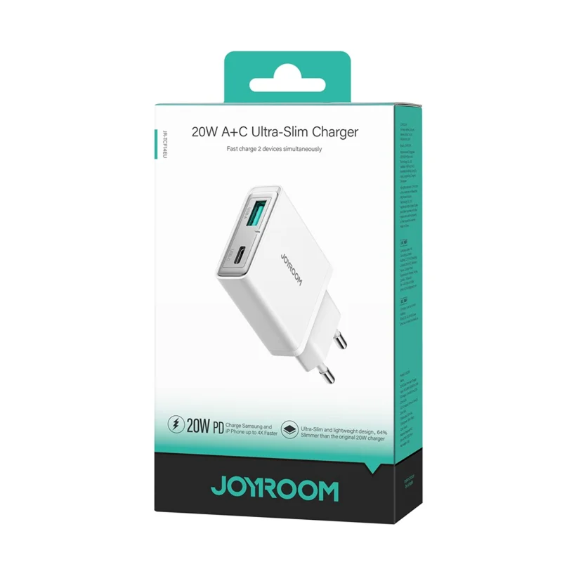 Cargador Joyroom Super Slim con puertos USB-C +y USB-A - Caja