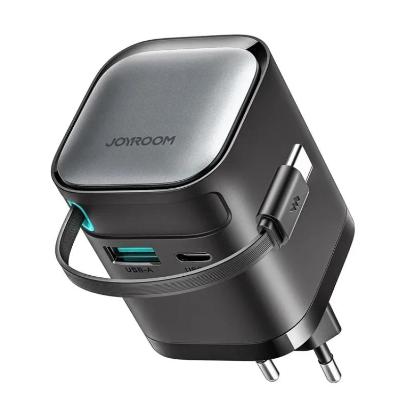 Cargador Joyroom USB-C con cable retráctil integrado - Negro