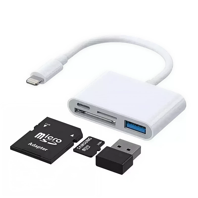 Adaptador Multifuncional Lightning a Lector SD y TF/Puerto USB OTG/USB Tipo-C/Lightning - Blanco