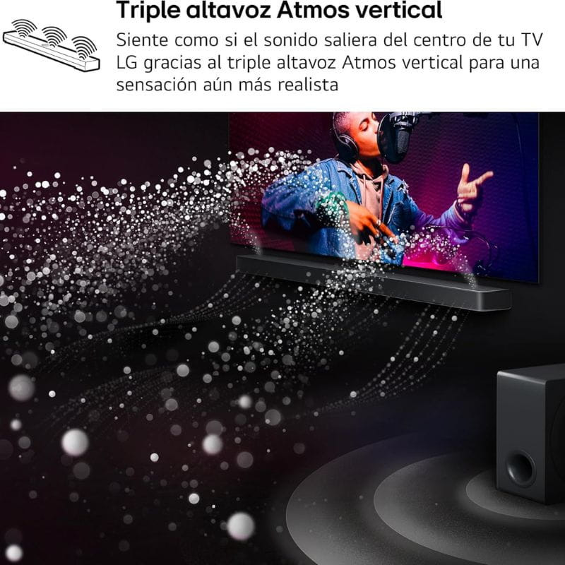 LG S90TY 5.1.3 570 W Preto - Barra de som com três altifalantes Atmos verticais.