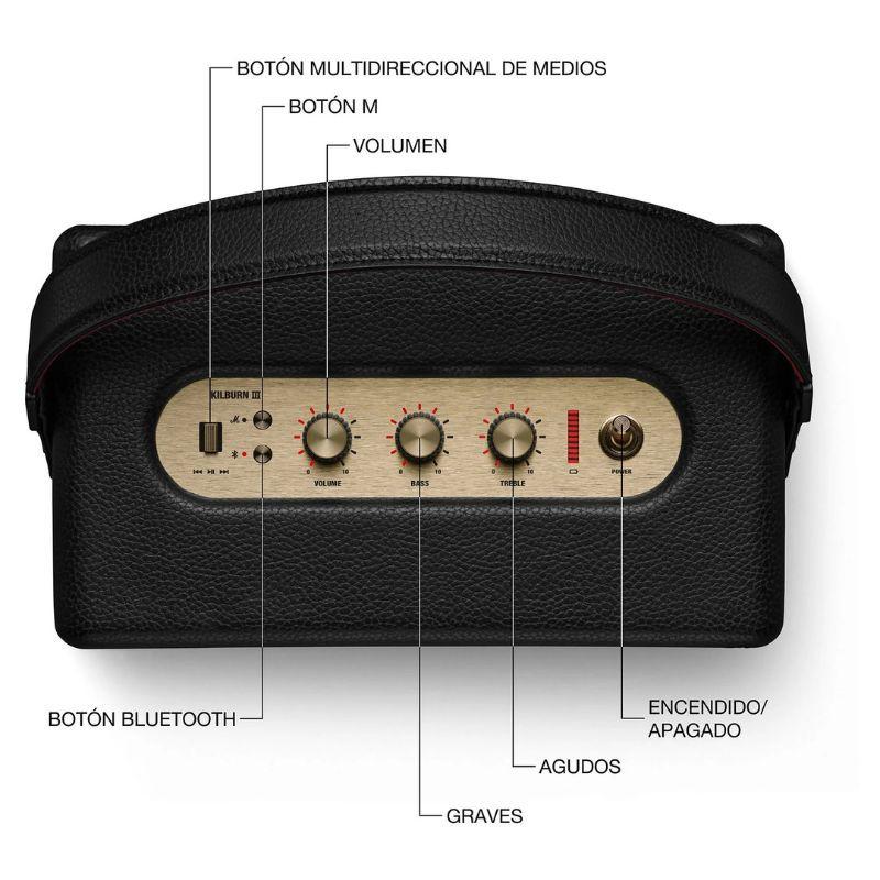 Marshall Kilburn III Preto e Latão, painel de controlo