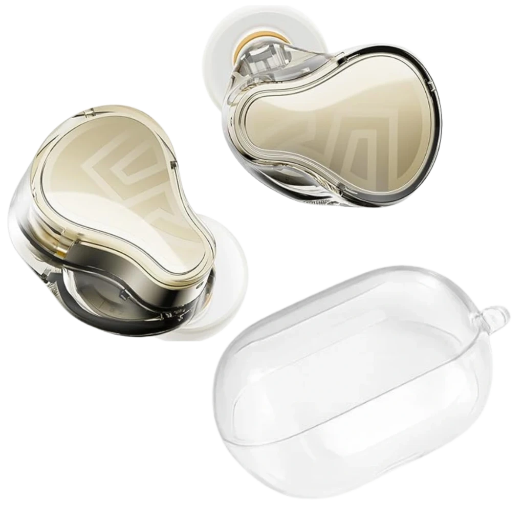 SoundPEATS H3 TWS Auriculares Bluetooth con panel dorado metalizado, carcasa transparente y puntas de silicona; estuche de carga translúcido incluido