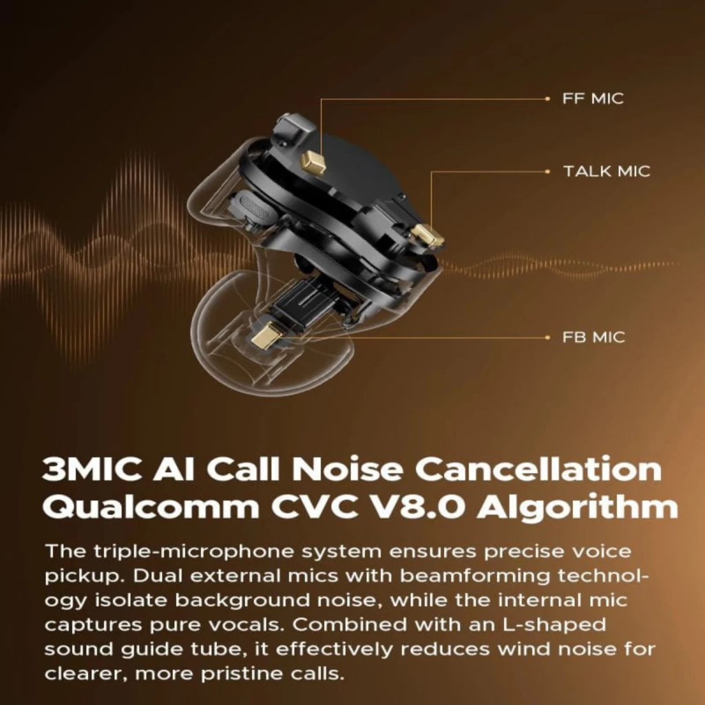 SoundPEATS H3 TWS – Capsule interne avec triple micro FF, Talk et FB, réduction de bruit CVC 8.0, tube en L pour voix claires et isolation accrue