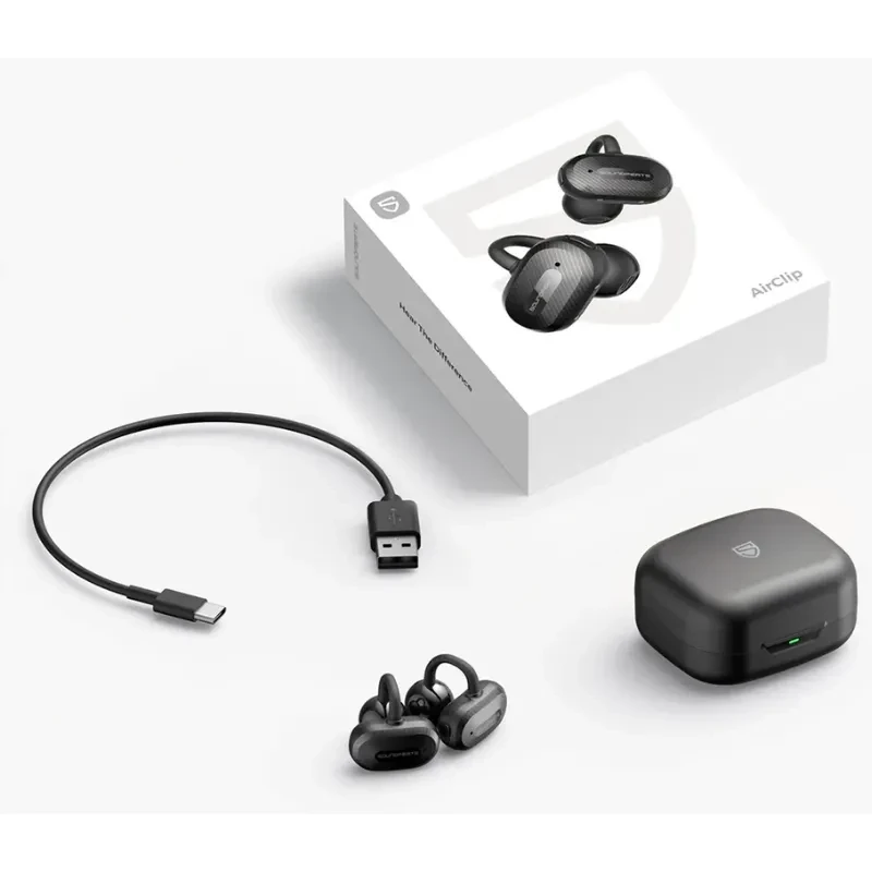 SoundPEATS Air Clip Open Ear Écouteurs Bluetooth avec design oreille ouverte, étui de charge compact, embouts en boucle, câble USB C inclus, coloris noir