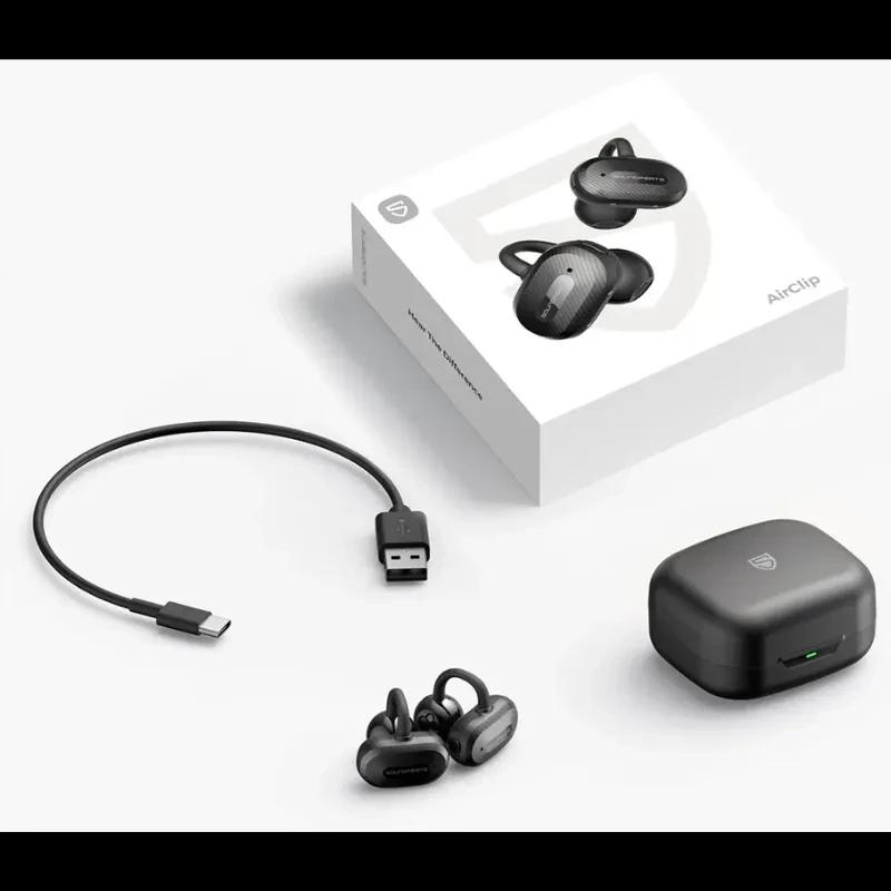 SoundPEATS Air Clip Open Ear Écouteurs Bluetooth avec design oreille ouverte, étui de charge compact, embouts en boucle, câble USB C inclus, coloris noir