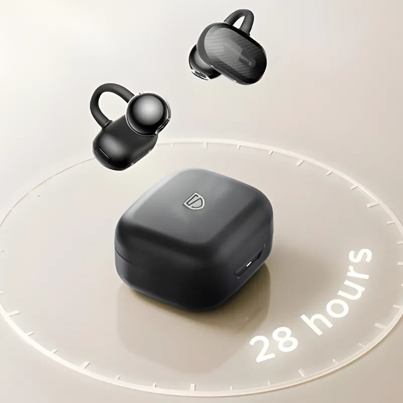 SoundPEATS Air Clip Open Ear - Écouteurs Bluetooth avec boîtier noir compact, deux oreillettes ergonomiques, finition mate et autonomie indiquée 28 heures