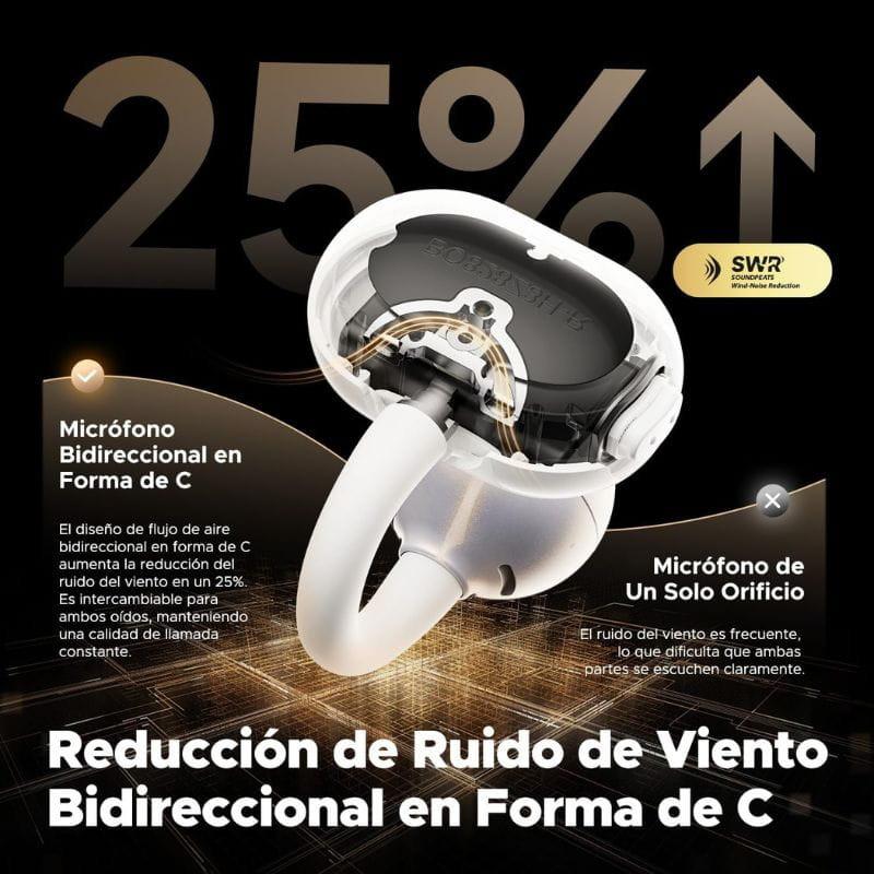 SoundPEATS POP Clip Blanco - Auriculares Bluetooth con reducción de ruido de viento