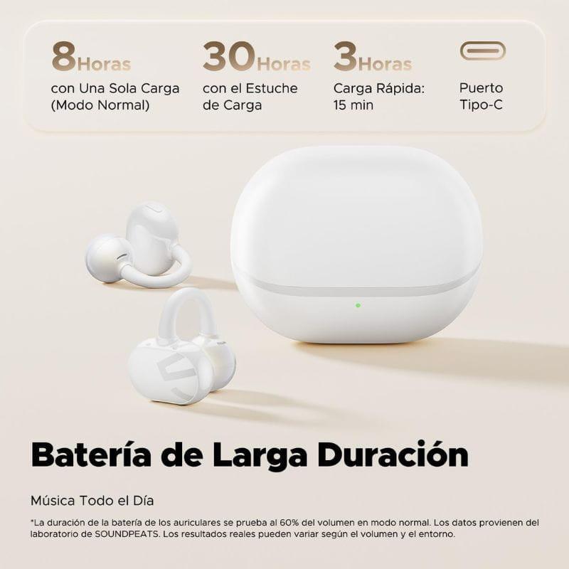 SoundPEATS POP Clip Blanco - Auriculares Bluetooth con hasta 30 horas de autonomía