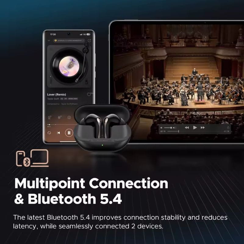 SoundPEATS Air 5 Pro Blanco con estuche de carga, auriculares in ear estilo bastón en acabado blanco brillante, conexión multipunto y Bluetooth 5.4