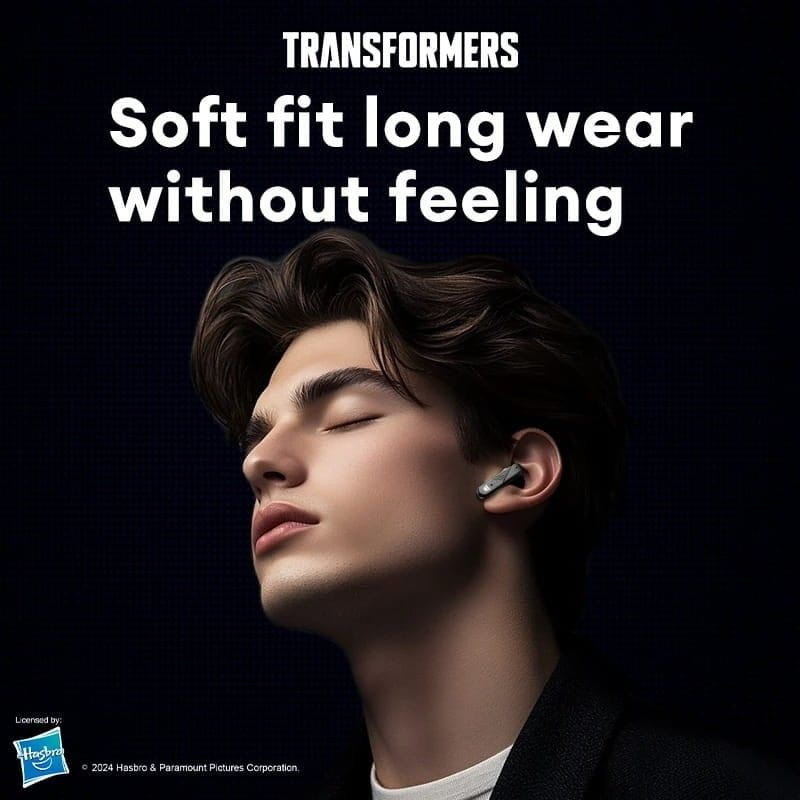 Transformers TF-T71 Creme: fones intra-auriculares elegantes em tom creme, ajuste macio, design discreto e confortável para uso prolongado.